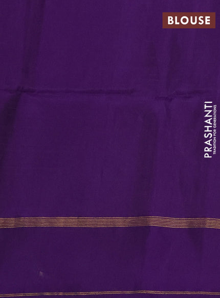 Dark Mustard & Violet Kanchipuram Soft Silk Sarees - Allover Stripes