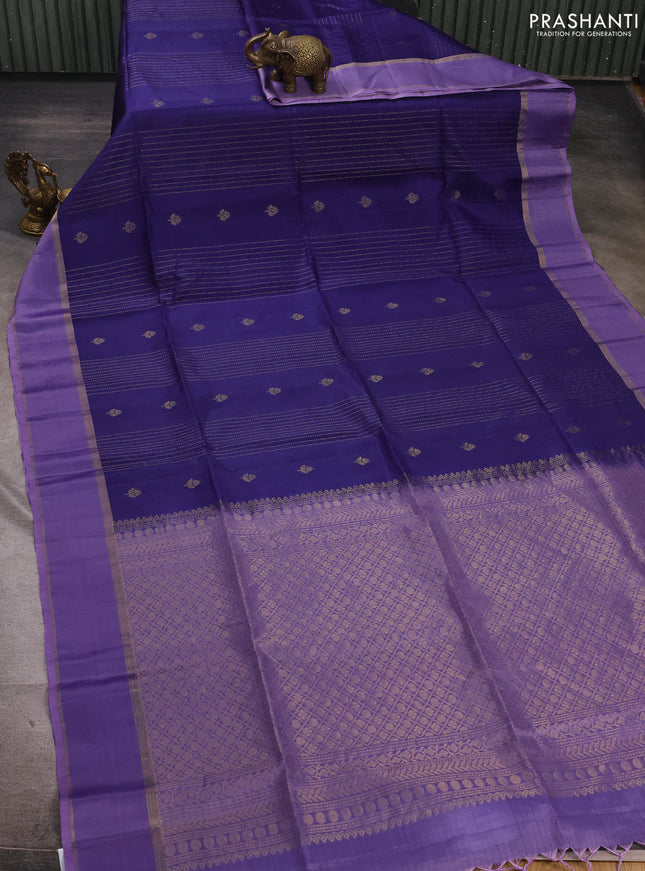 Blue & Lavender Kanchipuram Soft Silk Sarees - Zari Weaves