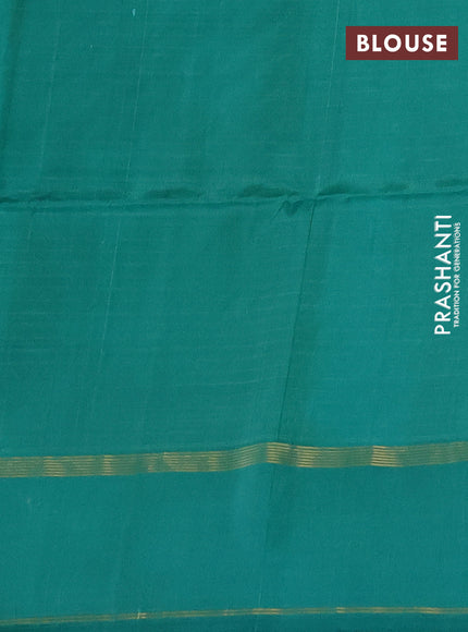 Dual Shade Of Mustard Green & Teal Green Kanchipuram Soft Silk Sarees - Allover Stripes