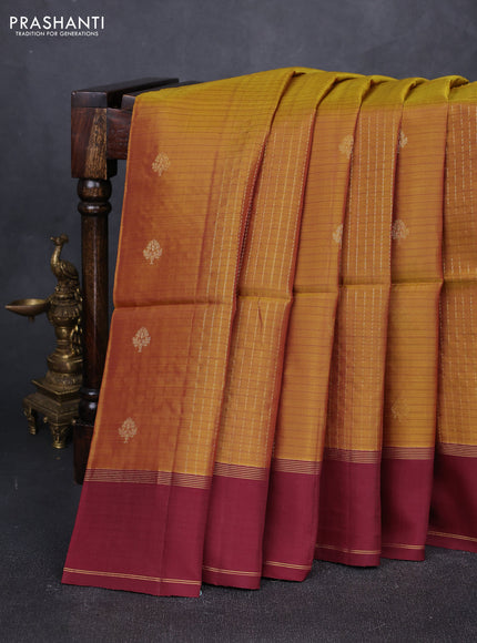 Dark Mustard & Deep Maroon Kanchipuram Soft Silk Sarees - Zari Weaves