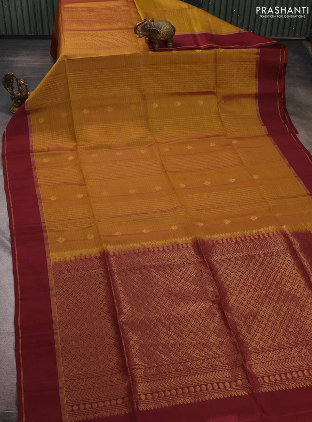 Dark Mustard & Deep Maroon Kanchipuram Soft Silk Sarees - Zari Weaves