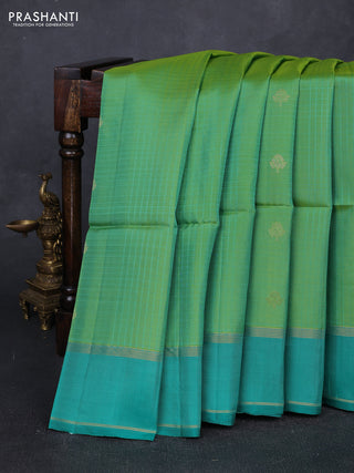 Green  & Teal Green Kanchipuram Soft Silk Sarees - Allover Stripes