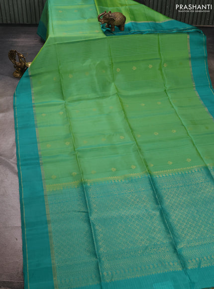Green  & Teal Green Kanchipuram Soft Silk Sarees - Allover Stripes