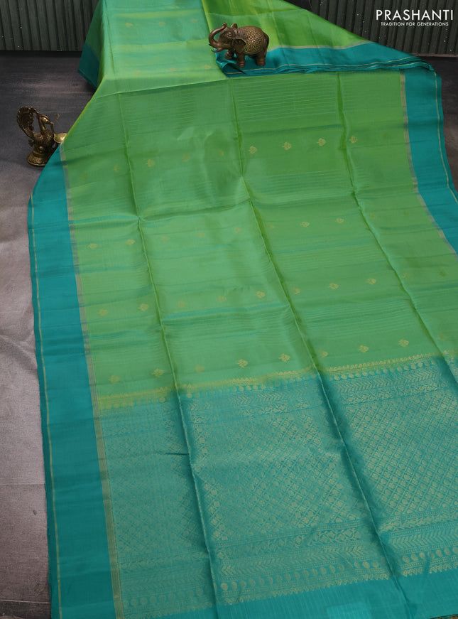 Green  & Teal Green Kanchipuram Soft Silk Sarees - Allover Stripes