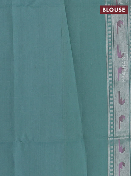 Light Pink & Teal Green Kora Jamdhani Silk Saree