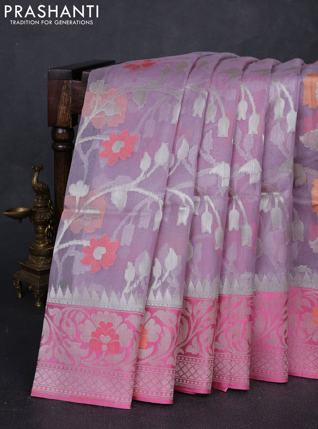 Lavender & Kora Jamdhani Silk Saree