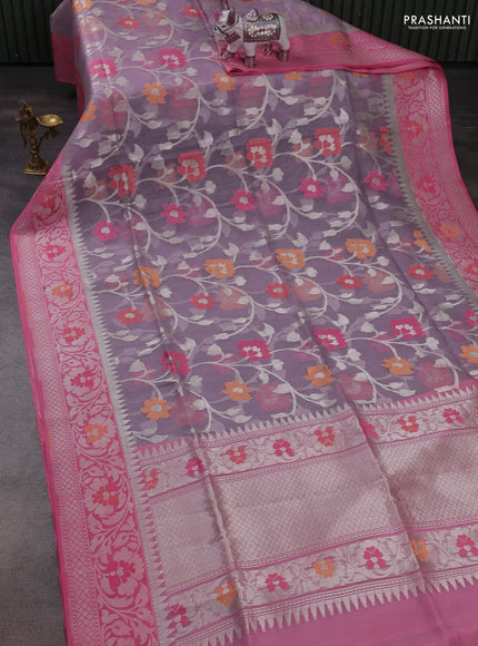 Lavender & Kora Jamdhani Silk Saree