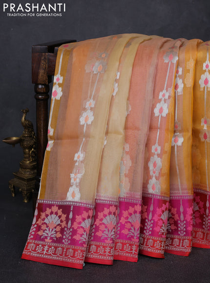 Pale Oarnge & Pink Kora Jamdhani Silk Saree