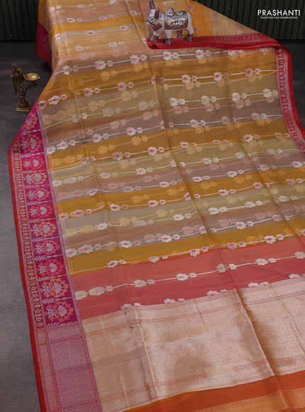 Pale Oarnge & Pink Kora Jamdhani Silk Saree