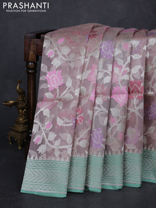 Lavender & Teal Green Kora Jamdhani Silk Saree