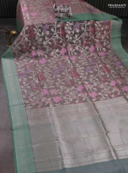 Lavender & Teal Green Kora Jamdhani Silk Saree