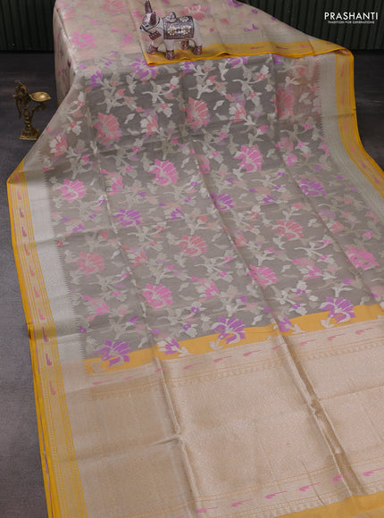 Beige & Yellow Kora Jamdhani Silk Saree