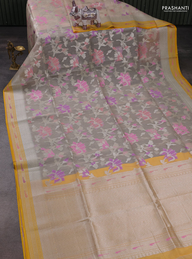 Beige & Yellow Kora Jamdhani Silk Saree