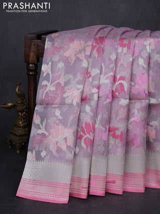 Mild Lavender & Pink Kora Jamdhani Silk Saree
