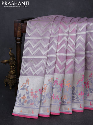 Mild Lavender & Pink Kora Jamdhani Silk Saree