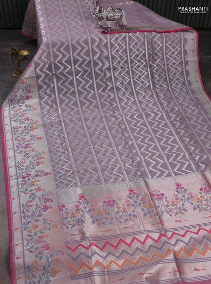 Mild Lavender & Pink Kora Jamdhani Silk Saree