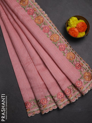 Peach Jute Silk Saree - Embroidery