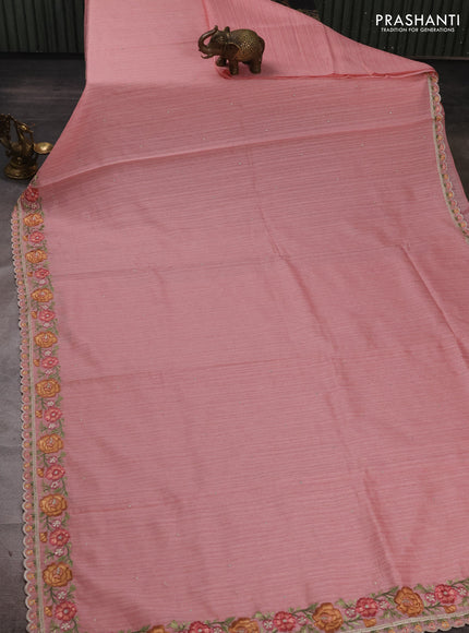 Peach Jute Silk Saree - Embroidery