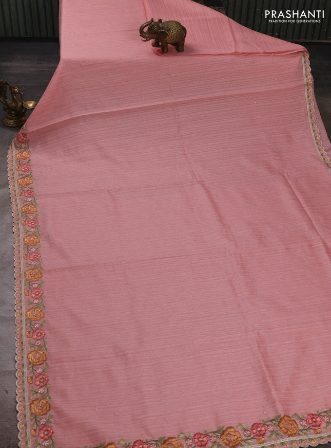 Peach Jute Silk Saree - Embroidery