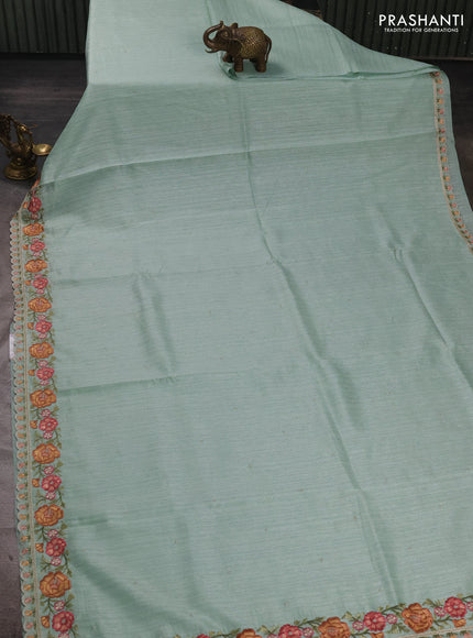 Teal Green Jute Silk Saree - Embroidery