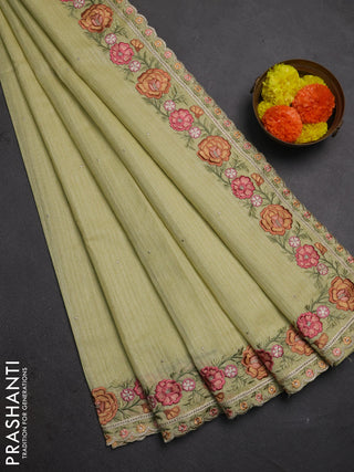 Pista Green Jute Silk Saree - Embroidery