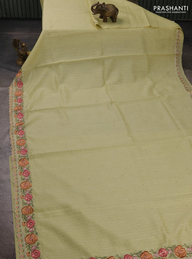 Pista Green Jute Silk Saree - Embroidery
