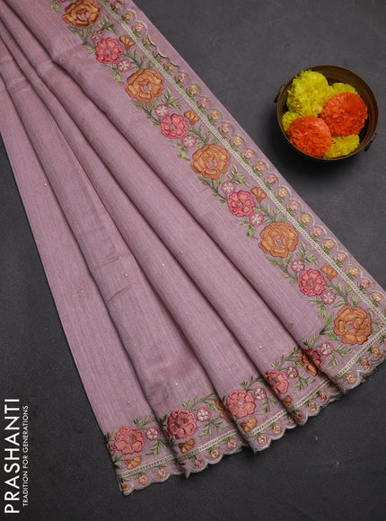 Pastel Pink Jute Silk Saree - Embroidery