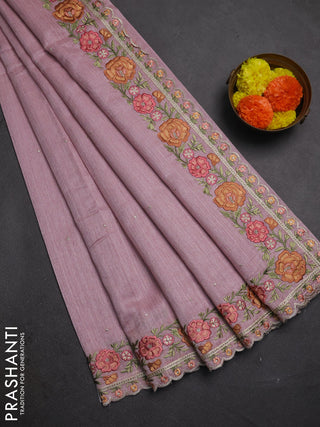 Pastel Pink Jute Silk Saree - Embroidery