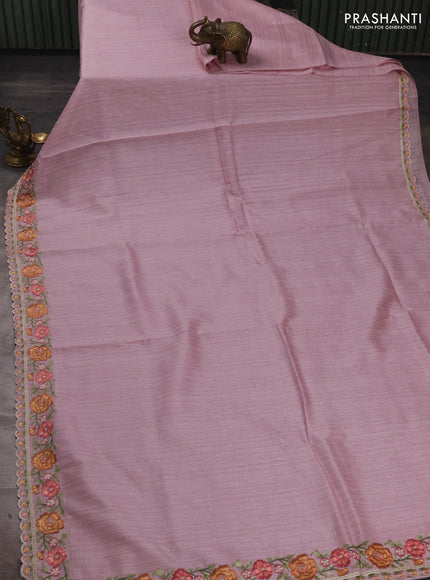 Pastel Pink Jute Silk Saree - Embroidery