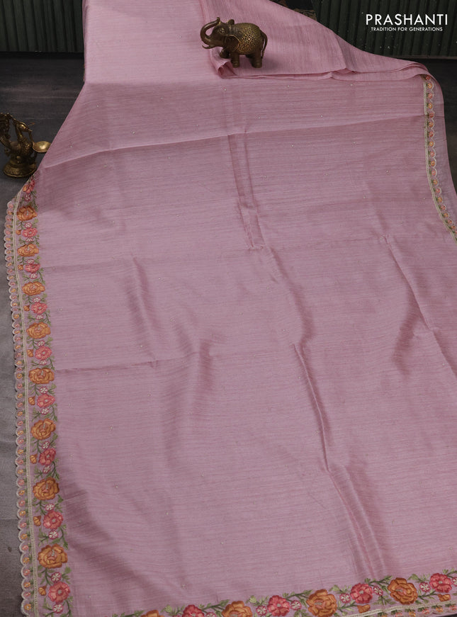 Pastel Pink Jute Silk Saree - Embroidery