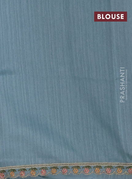 Teal Blue Jute Silk Saree - Embroidery