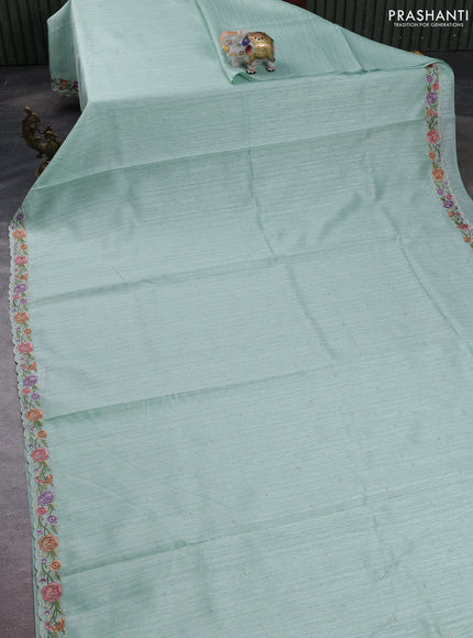 Teal Green Jute Silk Saree - Embroidery