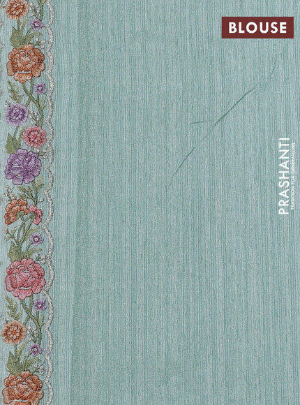 Teal Green Jute Silk Saree - Embroidery