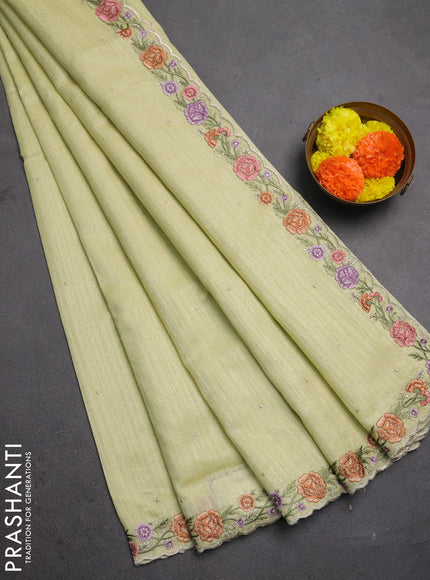 Pista Green Jute Silk Saree - Embroidery