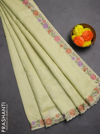 Pista Green Jute Silk Saree - Embroidery
