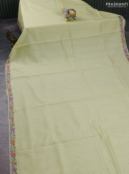 Pista Green Jute Silk Saree - Embroidery