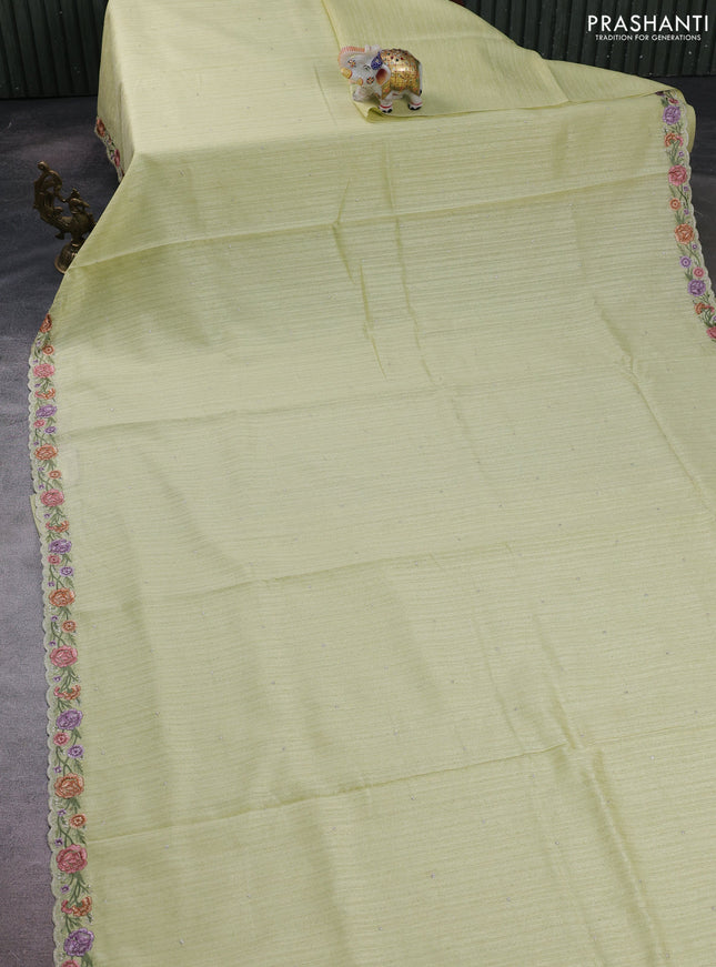 Pista Green Jute Silk Saree - Embroidery