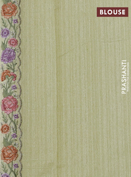 Pista Green Jute Silk Saree - Embroidery