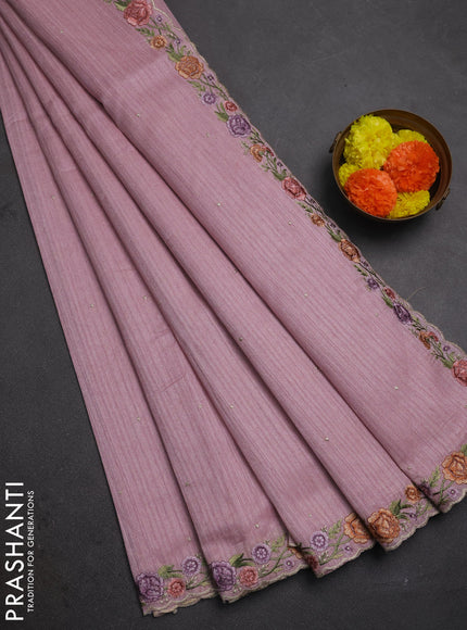 Pastel Pink Jute Silk Saree - Embroidery