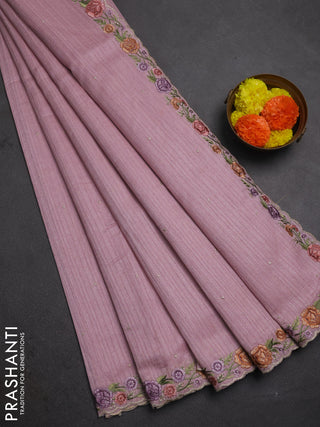 Pastel Pink Jute Silk Saree - Embroidery