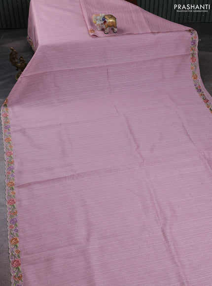 Pastel Pink Jute Silk Saree - Embroidery