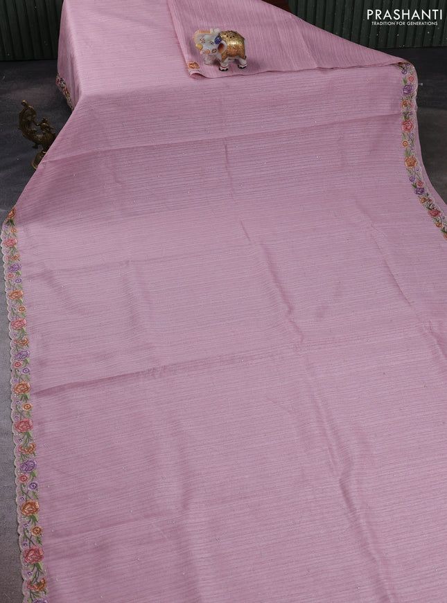 Pastel Pink Jute Silk Saree - Embroidery
