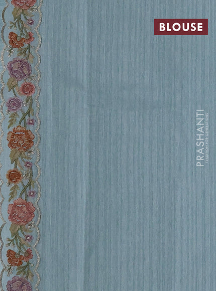 Teal Blue Jute Silk Saree - Embroidery