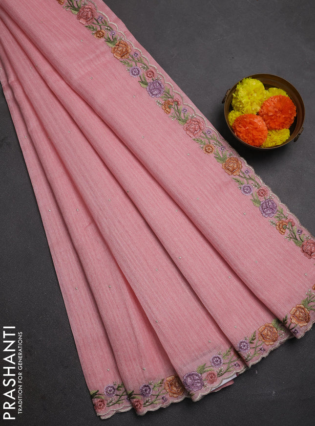 Peach Shade Jute Silk Saree - Embroidery