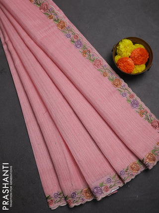 Peach Shade Jute Silk Saree - Embroidery