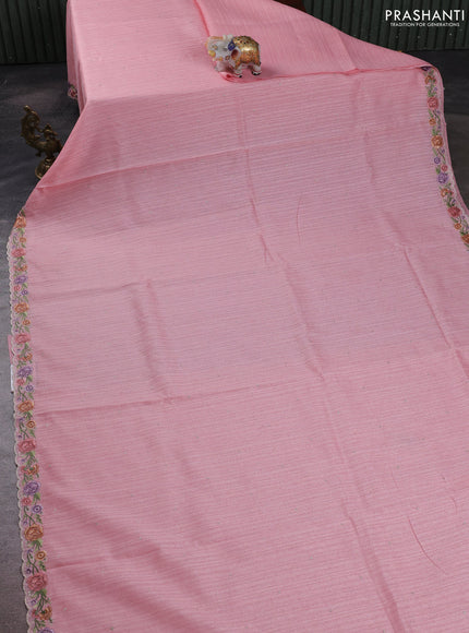 Peach Shade Jute Silk Saree - Embroidery