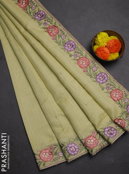 Pista Green Jute Silk Saree - Embroidery