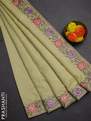 Pista Green Jute Silk Saree - Embroidery