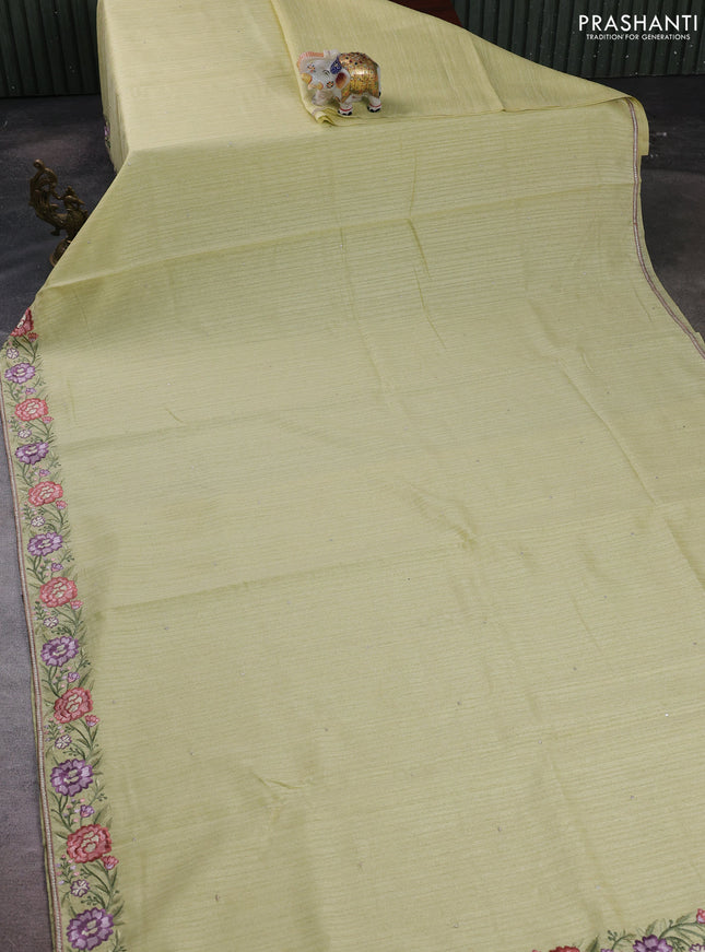 Pista Green Jute Silk Saree - Embroidery