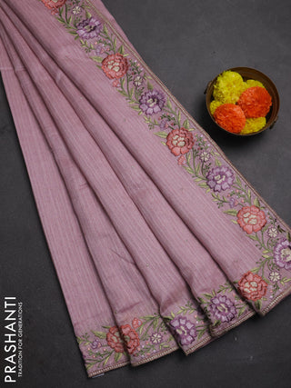 Pastel Pink Jute Silk Saree - Embroidery